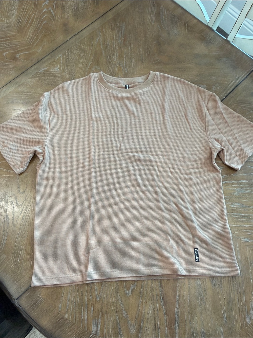Waffle Knit Short Sleeve Oversized Tee in Light Brown